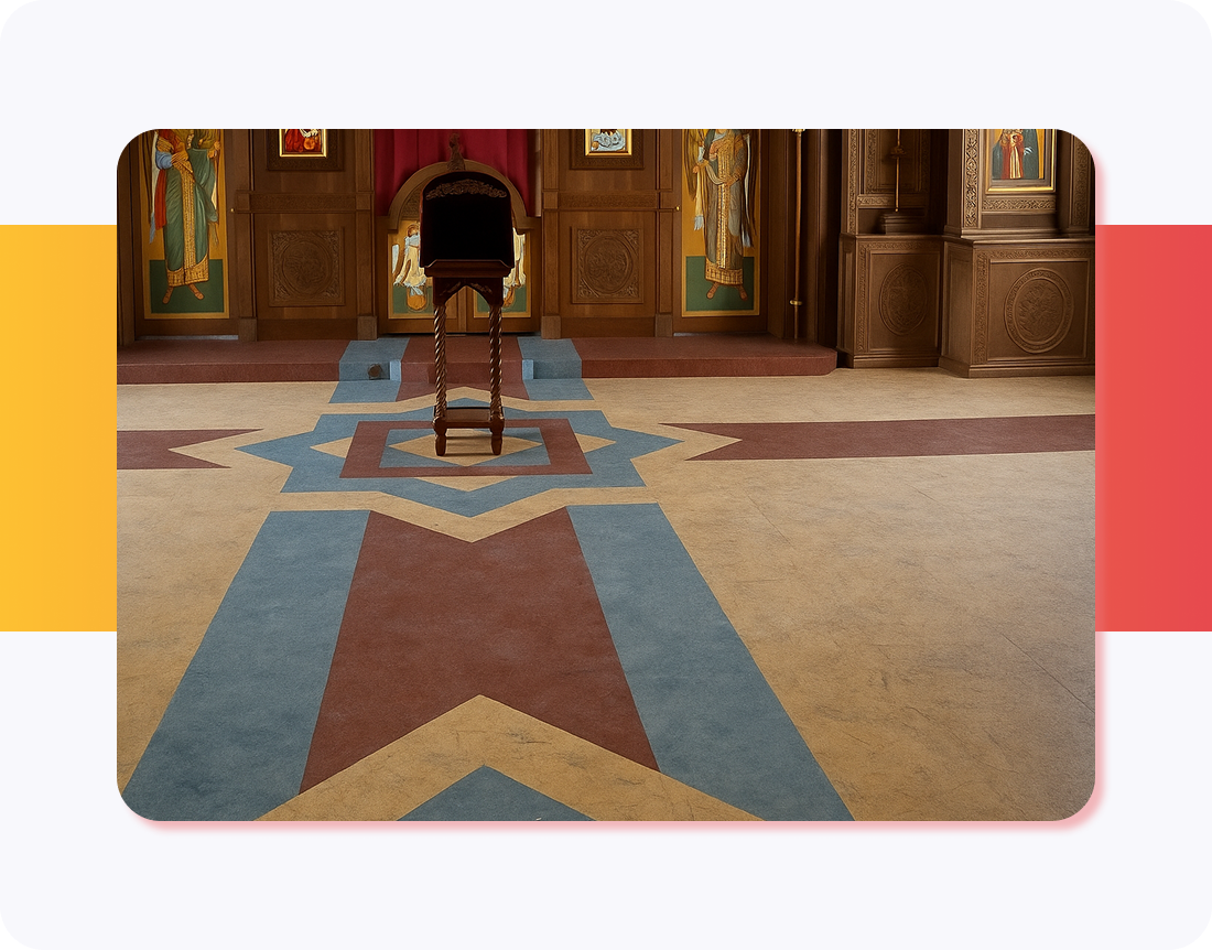 Укладка ПВХ-плитки LG в храме, село Мариинск